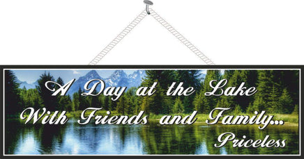 Gorgeous Lake Sign with Blue Mountains & Inspirational Quote