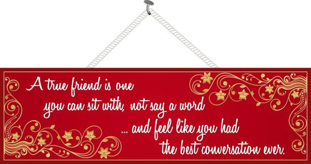 Red Friendship Quote Sign with Gold Flourishes
