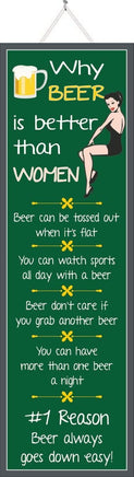 Women Versus Beer Funny Quote Sign in Dark Green with Pinup Girl