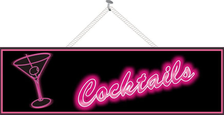 Black and Pink Cocktail Bar Sign with Neon Lights