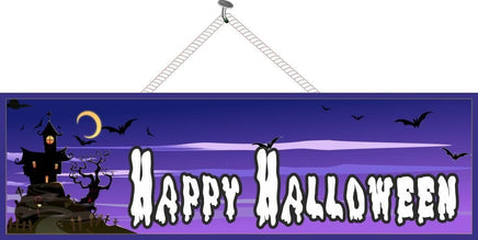 Haunted House Happy Halloween Sign in Purple