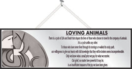 Loving Animals Pet Loss Quote Sign in Grey Tones with Modern Art Style Dog and Owner