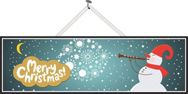 Elegant Snowman Christmas Sign in Blue & Gold