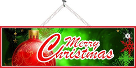 Traditional Merry Christmas Sign with Red Christmas Ornament