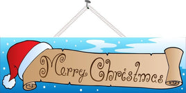 Merry Christmas Banner Sign with Santa Claus Hat