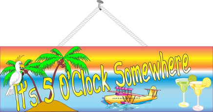 Colorful Funny Beach Sign with Pontoon Plane, Margaritas & Cockatiel