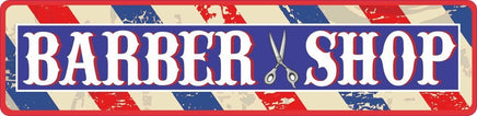 Traditional Barber Shop Sign with Scissors and Striped Border