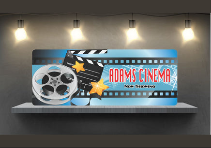 Personalized Blue Home Theater Sign with Film Strip, Reel & Clapboard