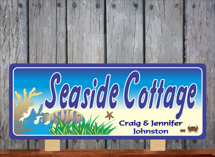 Personalized Seaside Cottage Beach Sign: Coral, Fish, Sea Grass, Starfish & Crab
