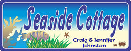 Personalized Seaside Cottage Beach Sign: Coral, Fish, Sea Grass, Starfish & Crab