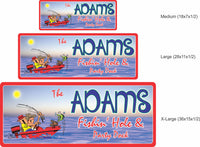 Funny Personalized Dock Sign with Cartoon Couple in Motorboat - 3 sizes