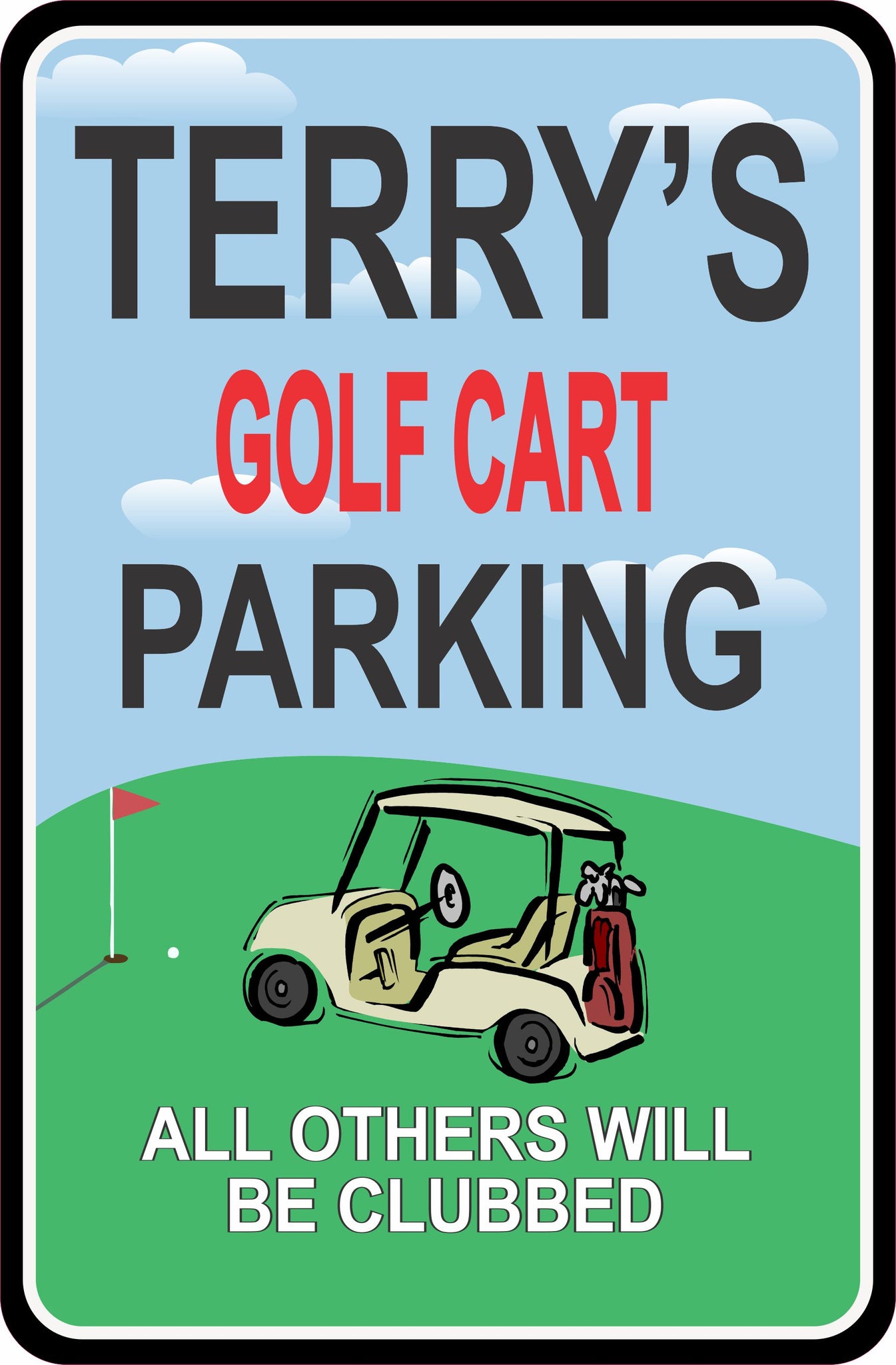 Cart Signage Personalized Golf Cart Parking Sign - Custom Green Background Marker ...