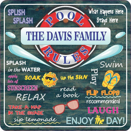 Pool Rules Sign with Summer Symbols & Quotes