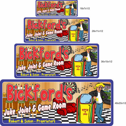 Retro Juke Joint & Game Room Sign with Dart Board & Greaser