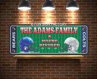Personalized Sports Sign with Football Field & Opposing Team Helmets