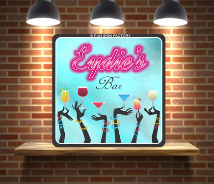 Custom Bar Sign with Pink Neon Lights Font