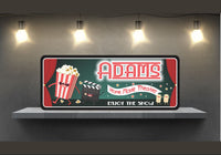 Movie Lovers Personalized Sign for Home Theater With Dancing Popcorn, Director’s Clapboard, Movie Tickets