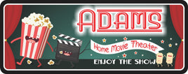 Movie Lovers Personalized Sign for Home Theater With Dancing Popcorn, Director’s Clapboard, Movie Tickets