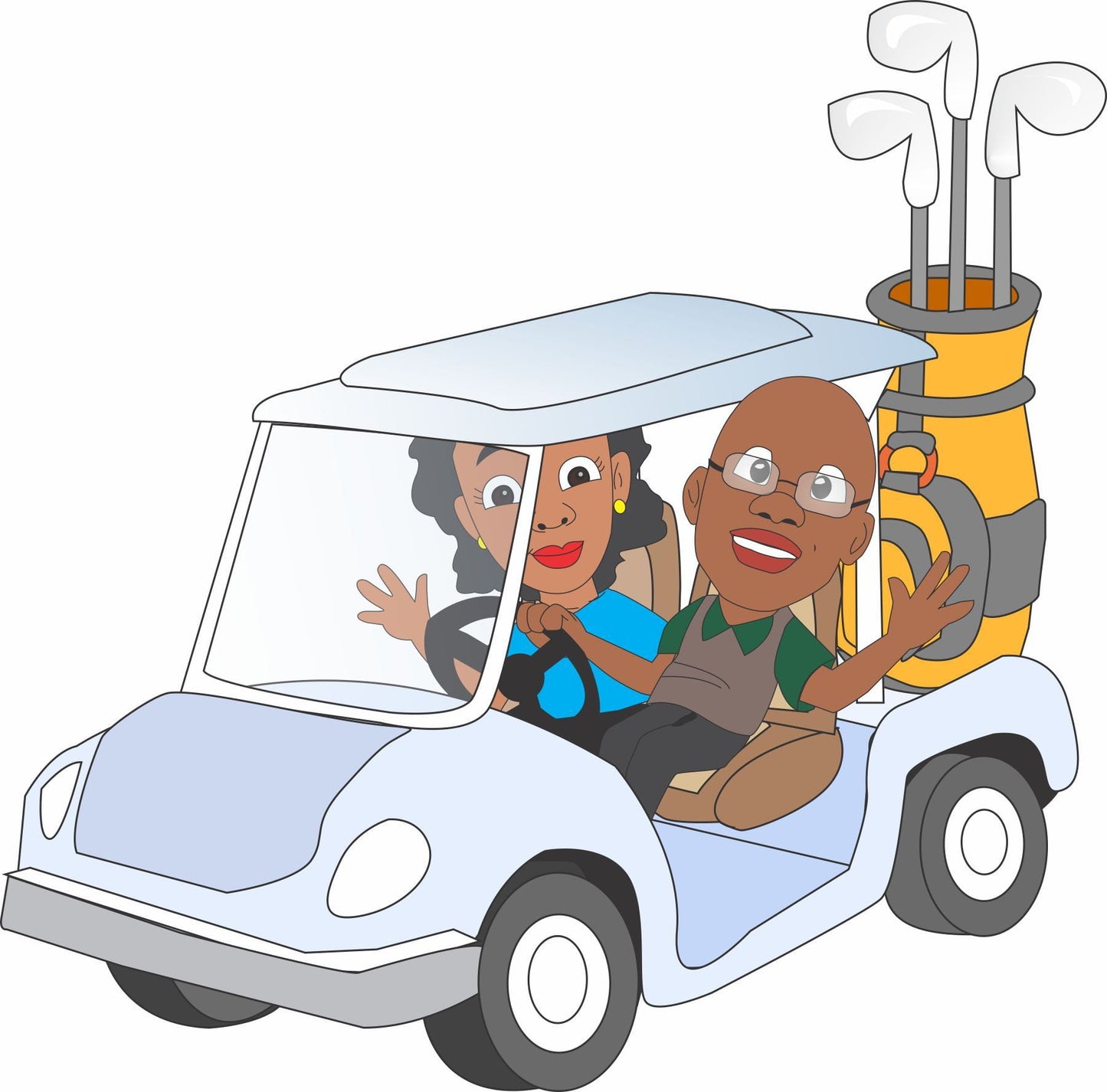 Golf cart parking sign featuring dark-skinned couple riding in a golf cart with all text editable