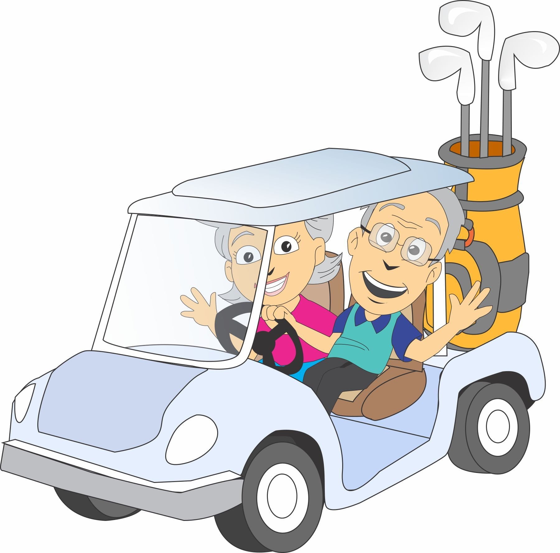 Golf cart parking sign featuring light-skinned couple riding in a golf cart with all text editable