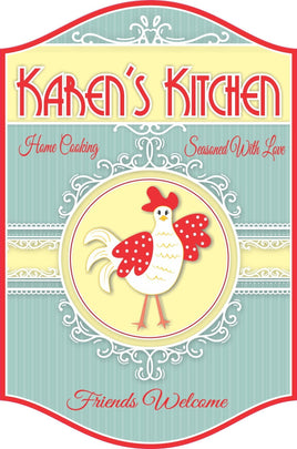 Vintage Custom Kitchen Sign with Cartoon Country Chicken