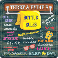 Personalized Hot Tub Rules Sign with Towel Rack or Cartoon Hot Tub