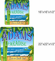 Personalized Beach Welcome Sign with Frog and Ocean Waves - 3 sizes
