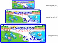 Custom Welcome Sign With Pool, Loungers, And Sun - 3 sizes
