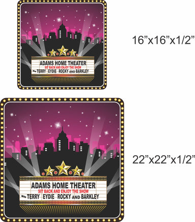Personalized Home Theater Sign with City Lights and Marquee Font - 2 Sizes