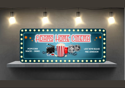Custom Home Cinema Sign with Art Deco Font and Movie Icons