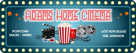 Custom Home Cinema Sign with Art Deco Font and Movie Icons