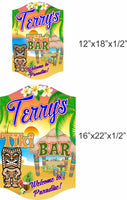 Personalized Tiki Bar Welcome Sign with Beach Scene, Tiki Totem - 2 sizes