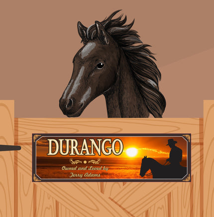 Personalized Horse Stall Sign with Silhouette Horse and Rider