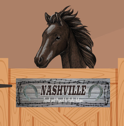 Personalized Horse Stall Sign with Horseshoes and Barbed Wire