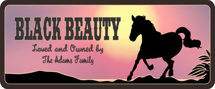 Personalized Horse Stall Sign with Pink Sunset and Silhouette