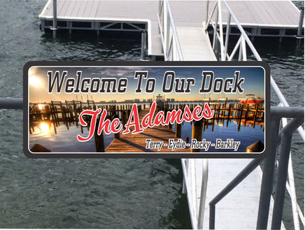 Boat Dock Welcome Sign with Photographic Lake BackgroundBoat Dock Welcome Sign with Photographic Lake Background