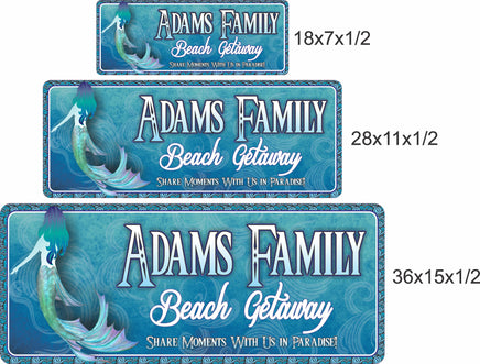 Blue Mermaid Personalized Beach House Sign - 3 sizes