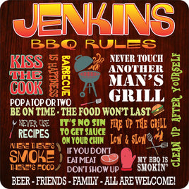 Custom BBQ Rules Sign with Funny Phrases – Personalized Outdoor BBQ Wall Art for Backyard