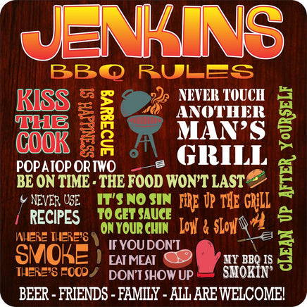 Custom BBQ Rules Sign with Family Name and Phrases