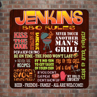 Custom BBQ Rules Sign with Funny Phrases - Outdoor BBQ Signs - Backyard Wall Art Plaque