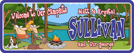 Custom Camping Sign with Couple and Pet