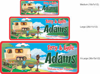 Personalized RV Camping Sign with African-American Couple - 3 sizes