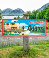 Personalized RV Camping Sign with African-American Couple