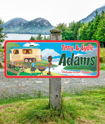 Personalized RV Camping Sign with African-American Couple