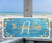 Personalized Family Name Sign with Initial and Coastal Beach House Theme