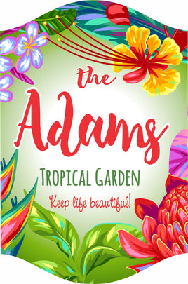 Customizable Tropical Flower Garden Sign with Inspirational Quote - Outdoor Deco