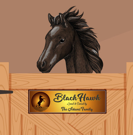 Custom Horse Stall Sign in Rust Gold with Silhouetted Horse