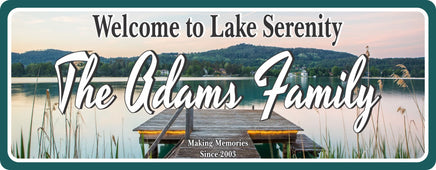 Personalized Lake Dock Sign with Lake and Mountain Background
