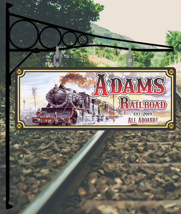 Personalized Train Sign with Vintage Railroad and Steam Locomotive