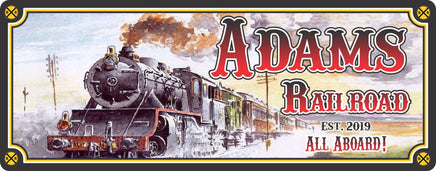 Personalized Train Sign with Vintage Railroad and Steam Locomotive